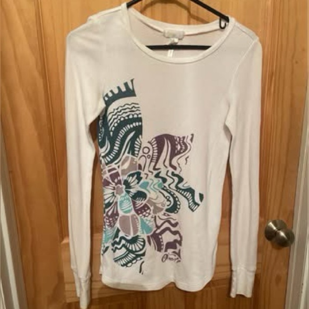 O'Neill White Long Sleeve Tee with Teal and Purple Graphic
